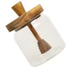 Conjuntos de louça de mel frasco de vidro frascos tampas dispensador acácia tampa de madeira pequeno recipiente transparente