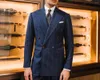 Men's Suits Navy Tailored 2 Pieces Blazer Pants Peaked Lapel Double Breasted Stripes BusinessWedding Groom Custom Made Plus Size