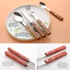 Geschirr-Sets 5-teiliges tragbares Besteckset 304 Edelstahl Messer Gabel Löffel mit Aufbewahrungsbeuteln für Zuhause / Camp / Restaurant