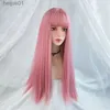 Synthetische Perücken VICWIG Cosplay Perücke mit Pony synthetisches glattes Haar 24 Zoll lange hitzebeständige rosa Perücke für FrauenL231024