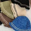 Berets Chenille Handmade Bucket Chapéu Ins Simples Cor Sólida Listrada Borda Agulha Gancho Grosso Linha Pescador Cap Inverno Retro Chapéus Femininos