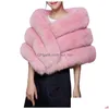 Scarves Winter Women Faux Fur Long Shawl Stole Wrap Shrug Scarf Bridal Wedding Elegant Pashmina Warm Female Waistcoat Cloak Coat Dro Otzqx