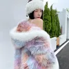Damesbont-imitatiejas Droomkleur Milieu Lange losse Chinese stijl Winterwarme cape-overjas met capuchon