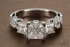 Bröllopsringar Vintage Princess Cut Lab Diamond Ring 925 Sterling Silver Engagement Wedding Band Rings For Women Bridal Fine Party Jewelry 231023