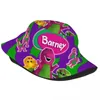 Boinas Sombreros de cubo unisex Barney Friends Dinosaur Spring Headwear Packable Gorra de pesca al aire libre Dinosaurios Dibujos animados Bob Hat Regalo de cumpleaños