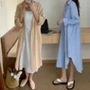 女性用ブラウスシャツTfetters Long Shirt Dresses女性韓国ファッションカジュアルルーズロングスリーブシャツ女性Xロング膝の長さボタンアップコートシャツ231023