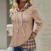 Women's Hoodies Cozy Hoodie Stylish Plaid Print Casual Loose Pullover With Drawstring Color Matching For Fall Spring Fashion