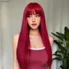 Synthetic Wigs Light Wine Red Synthetic Wigs With Bangs for Women Long Straight Hair Wig Natural Cosplay Party Heat ResistantL231024