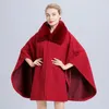 Mantello da donna Capispalla invernale da donna di alta qualità Giacca con colletto in pelliccia sintetica Mantello Plus Size Aline Poncho in lana solido Mantelle calde da ufficio da donna 231023