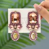 Brincos pendurados declaração rosa strass vidro grande para mulheres luxo na moda oval pendientes femme festa de casamento jóias vintage