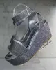 Sier 694 Sandalen Strasskeile für Frauen rund Open Toe Summer Platform Crystal Hochzeitsschuhe komfortable Büro Frauen's's's's's's's