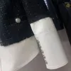 Cappotto da donna in pelle da ufficio in vera pelle di pecora impiombata e cappotto in tweed Colletto rovesciato Giacca corta da donna Primavera Autunno Abiti sottili con bottoni