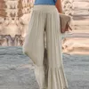 Calças femininas mulher cintura elástica cor sólida alta casual plissado solto calças largas perna chique simples esportes pantalones de mujer