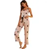 Dames Nachtkleding V-hals CamiTrousers Slaappak Dames Satijn Tweedelige Pyjama Set Sexy Nachtkleding Zomer Loungewear Thuisoutfits