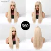 easihair Blonde Golden Long Strain Synthetic Bangs مع Bangs beige lolita شعر مستعار للنساء للحفلات اليومية مقاومة للحرارة الألياف 231024