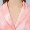 Kvinnorjackor Jacquard Silk Paneled Georgette Single-Breasted Long-Sleeve Lapel Collar Soft Pink Suit Women Jacket 2023 WY033