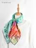 Sarongs Green tulip printed natural silk scarf for women 100% real silk luxury big square wrap bandana shawl gift for ladies 231023