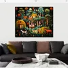 Abstract Mexicaanse volkskunst landschap canvas poster schilderij foto ingelijst voor woonkamer decor