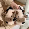 Slippers Wholesale Milk Cow Fluffy Fur Slippers Women Winter Warm Closed Plush Home Slippers Furry Fuzzy Flat Cute Animal Slides Shoes T231024