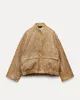 Женская шерстяная женская блестящая укороченная куртка с воротником-стойкой и длинными рукавами золотого цвета 2023 Осенние шикарные женские уличные пальто 231023