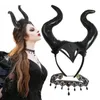 Accessoires pour cheveux Collier en dentelle unique Vintage réaliste Corne du diable Ensemble de couvre-chef pour Halloween Mascarade Carnaval