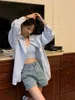 Kvinnors blusar Spring/Summer Korean Fashion Long Sleeve Thin Shirt Kvinnor Toppar Back Hollow Out Blus Loose Causal Cardigan Coat Mid Length