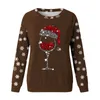 Felpe con cappuccio da donna con paillettes bicchiere di vino rosso pullover natalizio da donna felpa con punto girocollo manica lunga raglan top Harajuku