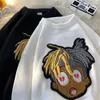 Kvinnors tröjor Autumn Winter Mens Hip Hop Streetwear Harajuku Japanese Anime Sticked Cotton Pullover Jumper Loose Korean Y2K kläder