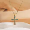 Hänghalsband Mafisar Classic Design Cross Pendants CZ Zircon Pearl Inlay Christian Jewelry for Women Men rostfritt stål