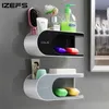 Soap Dishes IZEFS Drainer Soap Dish With Hooks Punch-free Storage Box Home Multifunction Soap Holder Bathroom Accessories Bathroom Product 231024
