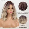 Wigs Brown Ombre Synthetic Bangs Women Ash Blonde Long Natural Wavy Hair Wig Daily Cosplay Use Heat Resistantl231024