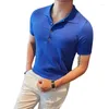 Herrpolos 2023 kortärmad polo skjorta sommar stickad is siden andningsbar trend fast färg slim-fit lapel halva hylsa t-shirt