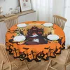 1pc, Polyester Tablecloth, Pumpkin Castle Ghost Round Table Cloth, Embossed Edge, Halloween Theme Pumpkin Ghost Printed Tablecover, Stain Resistant, Waterproof,