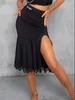 Stage Wear Costume da ballo latino Donna Nero Fiore irregolare Top Gonna spaccata in pizzo Abbigliamento per pratica per adulti Rumba Samba Dress DNV18688