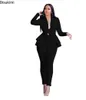 Women's Two Piece Pants Women's Formal Set 2PCS Tracksuit Full Sleeve Ruffles Blazers Pencil Pants Suit Two Piece Set Office Lady Outfits Uniform 231023