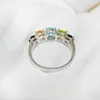 Cluster Rings Women Ring 925 Sterling Silver 5-Sten Natural Gemstones Lucky Band Jewelry Birthday Present R019MG