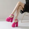 Green Platform Corduroy High Heels Sexy Women's Sandals Ladies Chunky Heel Pumps Fashion Open Toe Round Head Female Shoes 999 246