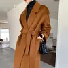 Women's Wool Blends 2023 Water Ripple Double Sided 100 Coat Bathrobe Laceup Long Jacket For Women Korean Fashion Casaco Feminino 231023