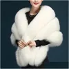 Scarves Winter Women Faux Fur Long Shawl Stole Wrap Shrug Scarf Bridal Wedding Elegant Pashmina Warm Female Waistcoat Cloak Coat Dro Otzqx