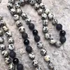 Kolye Kolyeleri Geleneksel Erkekler İçin Düğümlü 8mm Dalmatian Taş Mala Kolye 108 Siyah Tassel ile Dua Boncukları