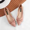 Zapatos Planos De Mujer Mocasines noires à bout pointu avec nœud chaussures pour femmes 2023 rose gris Ballet plat pliable 33 231024