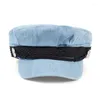 Sboy chapéus cor azul sólida jean boné plano osso de alta qualidade feminino primavera outono chapéu casual octogonal bonés