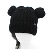 Berets Knitted Wool Hat Woman Winter Warm Hats Cute Bear Ears Bucket Panama Thicken Girls Fashion Basin Caps