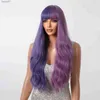 Synthetic Wigs Purple Wig with Bangs Long Wavy Lavender Light Purple Cosplay Hair Two Tone Wigs for Women Natural Wave Christmas Halloween HairL231024