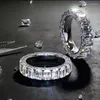 Anéis de cluster Eternidade completa esmeralda corte laboratório anel de diamante 925 prata esterlina festa de casamento banda para mulheres homens noivado jóias presente