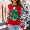 Women's Sweaters Women Trendy Christmas Tree Letters Jacquard Knitted Sweater Winter Casual Long Sleeve Xmas Pullover Tops Y2K Warm Thick JumpersL231024