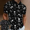 Herrpolos manlig skalle polo skjortor mode man överdimensionerad lapel knapp kort ärm daglig casual 3d tryck tee topp sportkläder