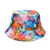 Berets feminino tie dye gradiente balde chapéu homens bob dupla face panamá moda hip hop bonés dobrável praia sol pesca pescador