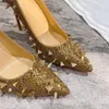 Projektant mody Wysokiej jakości damskie obcasy na wysokim obcasie luksusowe skórzane sandały sandały drobne obcasy Inkrustowane Rhindiamond Obcina Kapcie 12 cm butów na przyjęcie H1260
