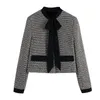 Womens Jackets MESTTRAF Women Sexy With Bow Tied Splicing Tweed Casual Blazer Coat Vintage Long Sleeve High Street Female Outerwear 231024